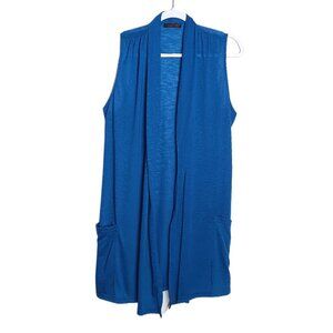 Womens Sleeveless Open Front Cardigan With Pockets Royal Blue Size Small